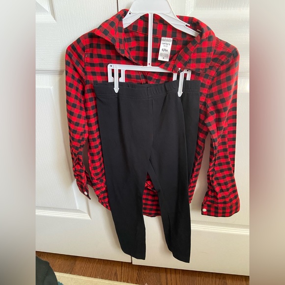 Carter’s Girls Red Plaid Button Front Shirt with Black Leggings. NWT, Size 6/6X - Picture 4 of 4